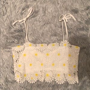 Sunflower crop top with adjustable string strands